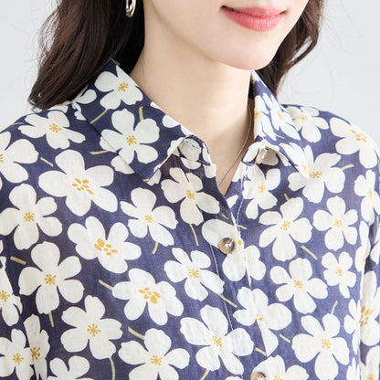 【M〜L対応】綿100・花柄ロングシャツ｜前後差ヘム・羽織OK・N73-090