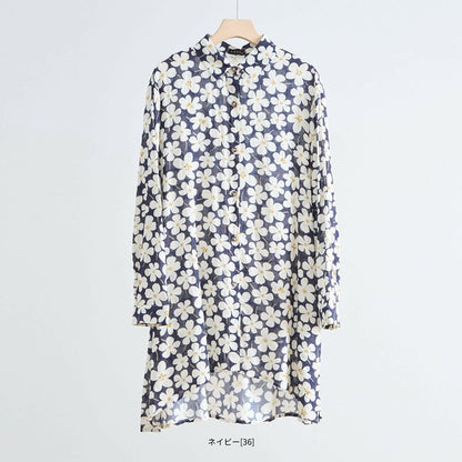 【M〜L対応】綿100・花柄ロングシャツ｜前後差ヘム・羽織OK・N73-090