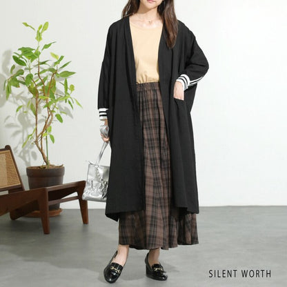 【Fサイズ】配色ラインロングカーディガン｜SILENT WORTH レディース 羽織り ライトアウター 春秋 長袖 Z-118
