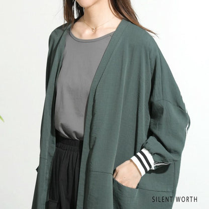 【Fサイズ】配色ラインロングカーディガン｜SILENT WORTH レディース 羽織り ライトアウター 春秋 長袖 Z-118