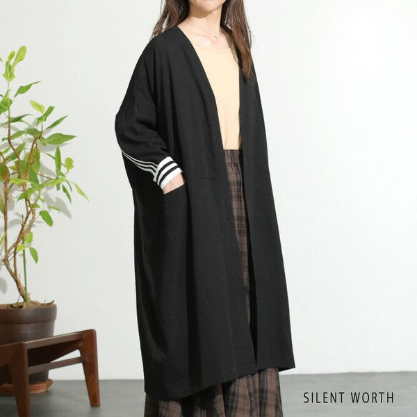 【Fサイズ】配色ラインロングカーディガン｜SILENT WORTH レディース 羽織り ライトアウター 春秋 長袖 Z-118