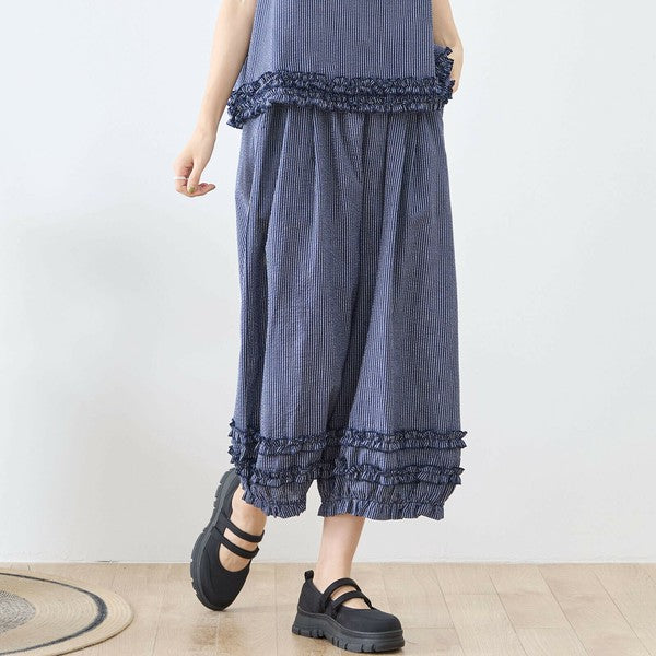 Blue roses　スーパービューティー今季春夏裾フリルパンツ黒44XL Blue roses様専用 スーパービューティー今季春夏裾フリルパンツ