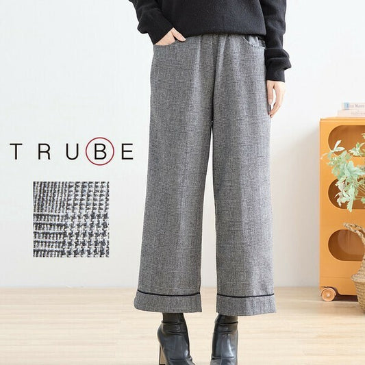 【M〜L】グレンチェックワイドパンツ｜クラシカル・スタイルアップ・秋冬対応・TRUBE N53-003A