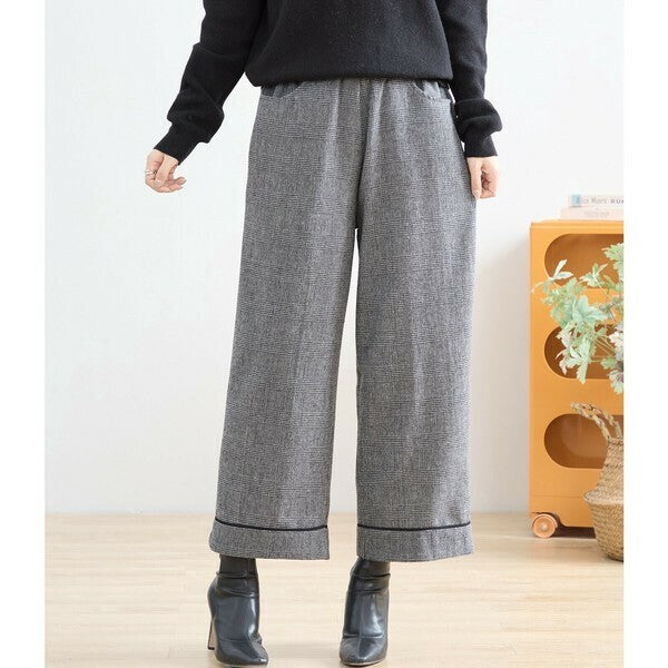 【M〜L】グレンチェックワイドパンツ｜クラシカル・スタイルアップ・秋冬対応・TRUBE N53-003A