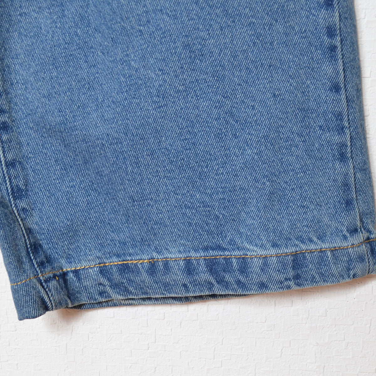 （美品）OUR 綿100% デニム ウエスト後ろゴム フリーサイズ S-XL】ハイウエストワイドデニムパンツ 綿100% 後ろゴム 脚長 美脚