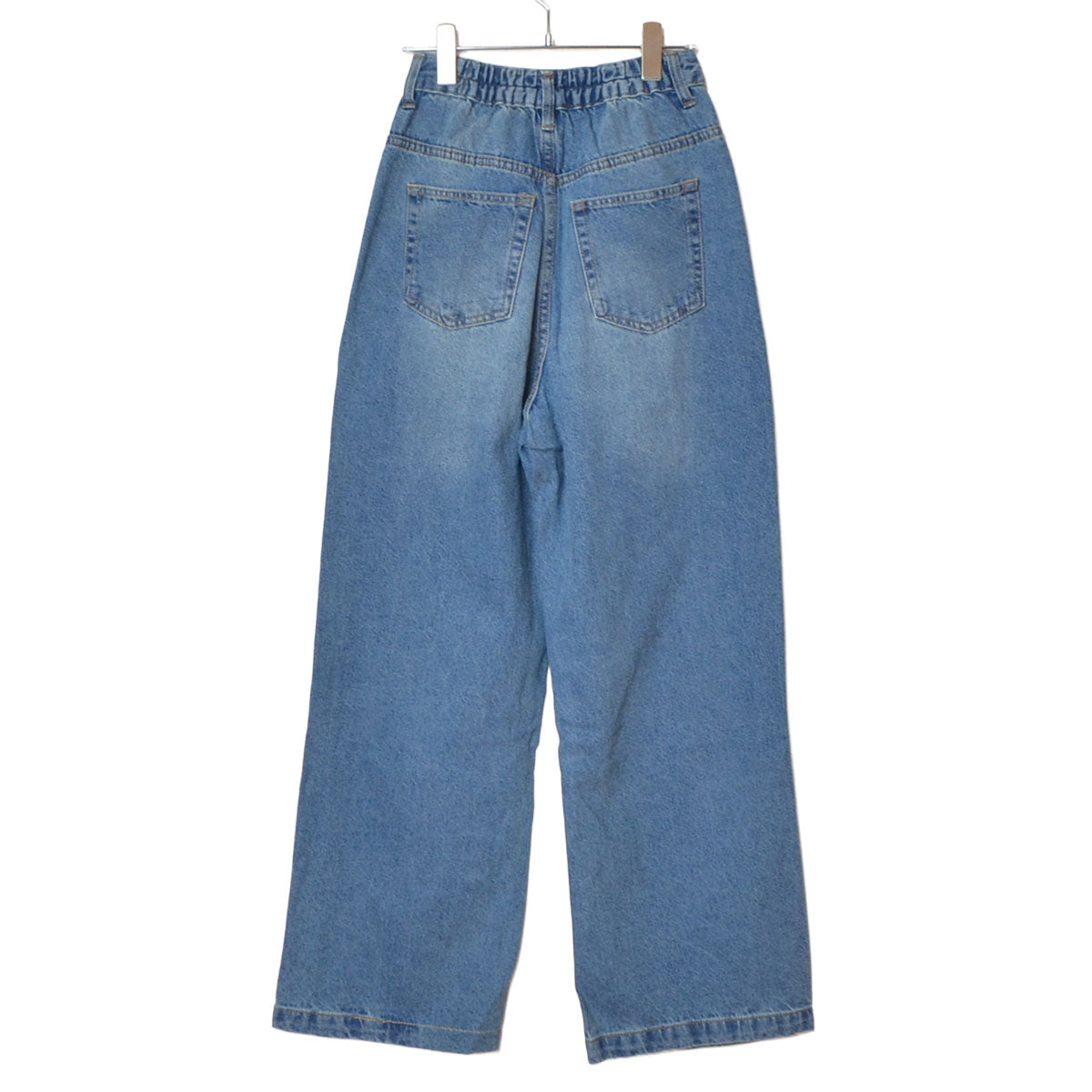 S-XL】ハイウエストワイドデニムパンツ 綿100% 後ろゴム 脚長 美脚