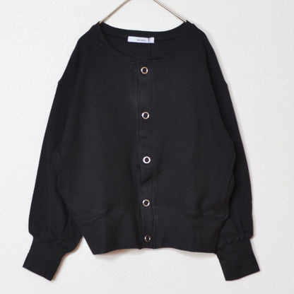 【フリー】ハニカムストレッチ袖ボリュームカーディガン 綿混 スナップボタン 肉厚 羽織り Sans Souci 34+