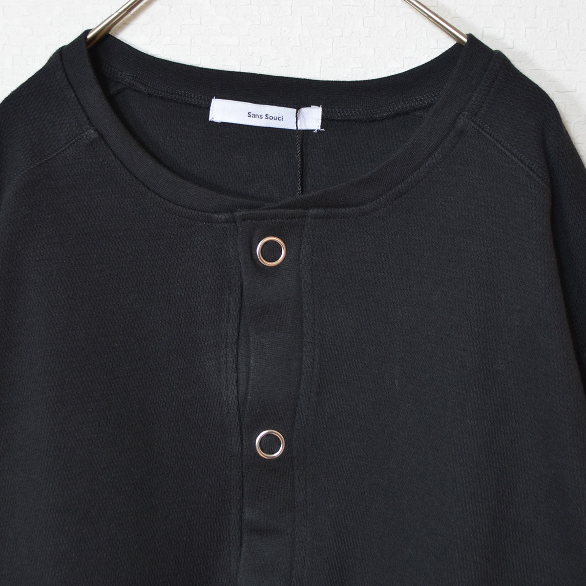 【フリー】ハニカムストレッチ袖ボリュームカーディガン 綿混 スナップボタン 肉厚 羽織り Sans Souci 34+