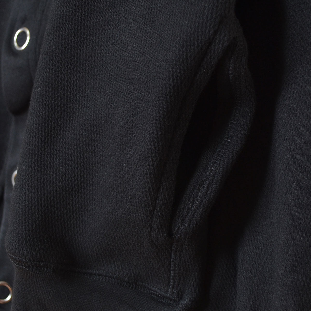 【フリー】ハニカムストレッチ袖ボリュームカーディガン 綿混 スナップボタン 肉厚 羽織り Sans Souci 34+