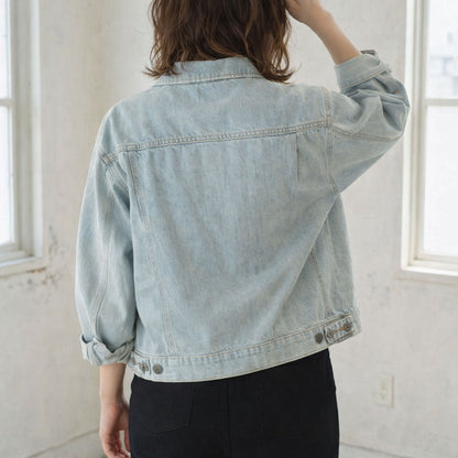 【フリー】袖ボリュームデニムジャケット 綿100% Gジャン 春アウター 羽織り Sans Souci 34+