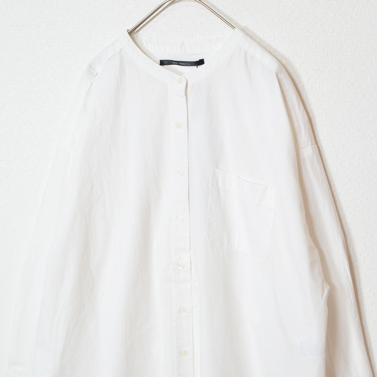 【フリー】製品洗いブロードバンドカラー長袖シャツ 綿100% スタンドカラー 羽織り Sans Souci 34+