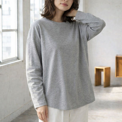 【フリー】リップルダブルフェイス裾ラウンド長袖Tシャツ 綿混 肉厚 カットソー 春 Sans Souci 34+