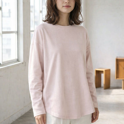 【フリー】リップルダブルフェイス裾ラウンド長袖Tシャツ 綿混 肉厚 カットソー 春 Sans Souci 34+