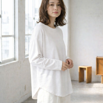 【フリー】リップルダブルフェイス裾ラウンド長袖Tシャツ 綿混 肉厚 カットソー 春 Sans Souci 34+