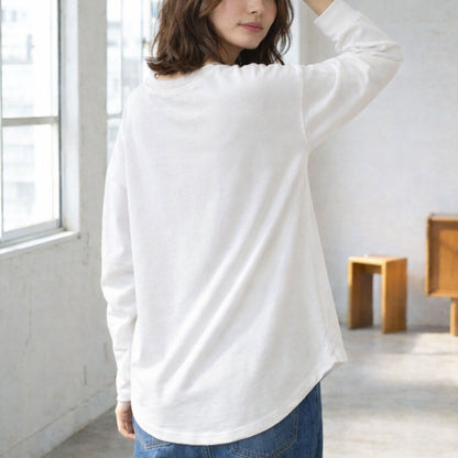 【フリー】リップルダブルフェイス裾ラウンド長袖Tシャツ 綿混 肉厚 カットソー 春 Sans Souci 34+