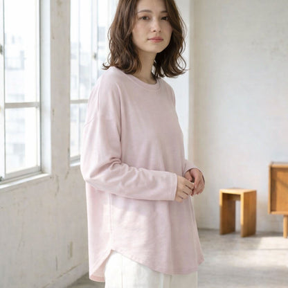 【フリー】リップルダブルフェイス裾ラウンド長袖Tシャツ 綿混 肉厚 カットソー 春 Sans Souci 34+