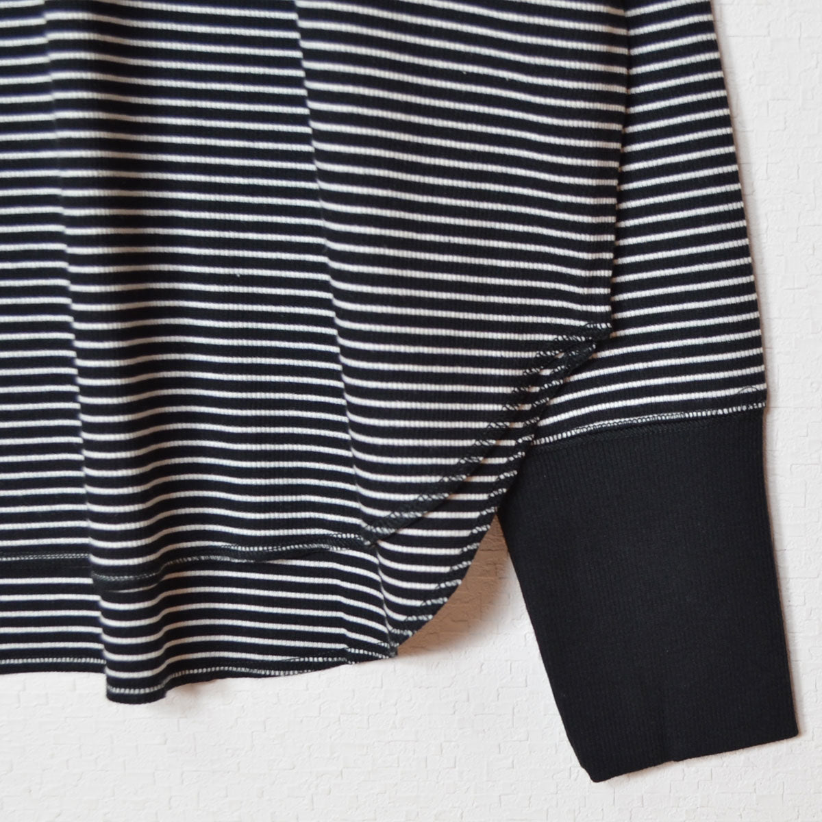 【フリー】リブ裾ラウンドプルオーバー 伸縮 ストレッチ ボーダー 長袖 重ね着 Sans Souci 34+