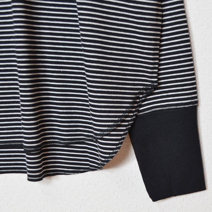 【フリー】リブ裾ラウンドプルオーバー 伸縮 ストレッチ ボーダー 長袖 重ね着 Sans Souci 34+