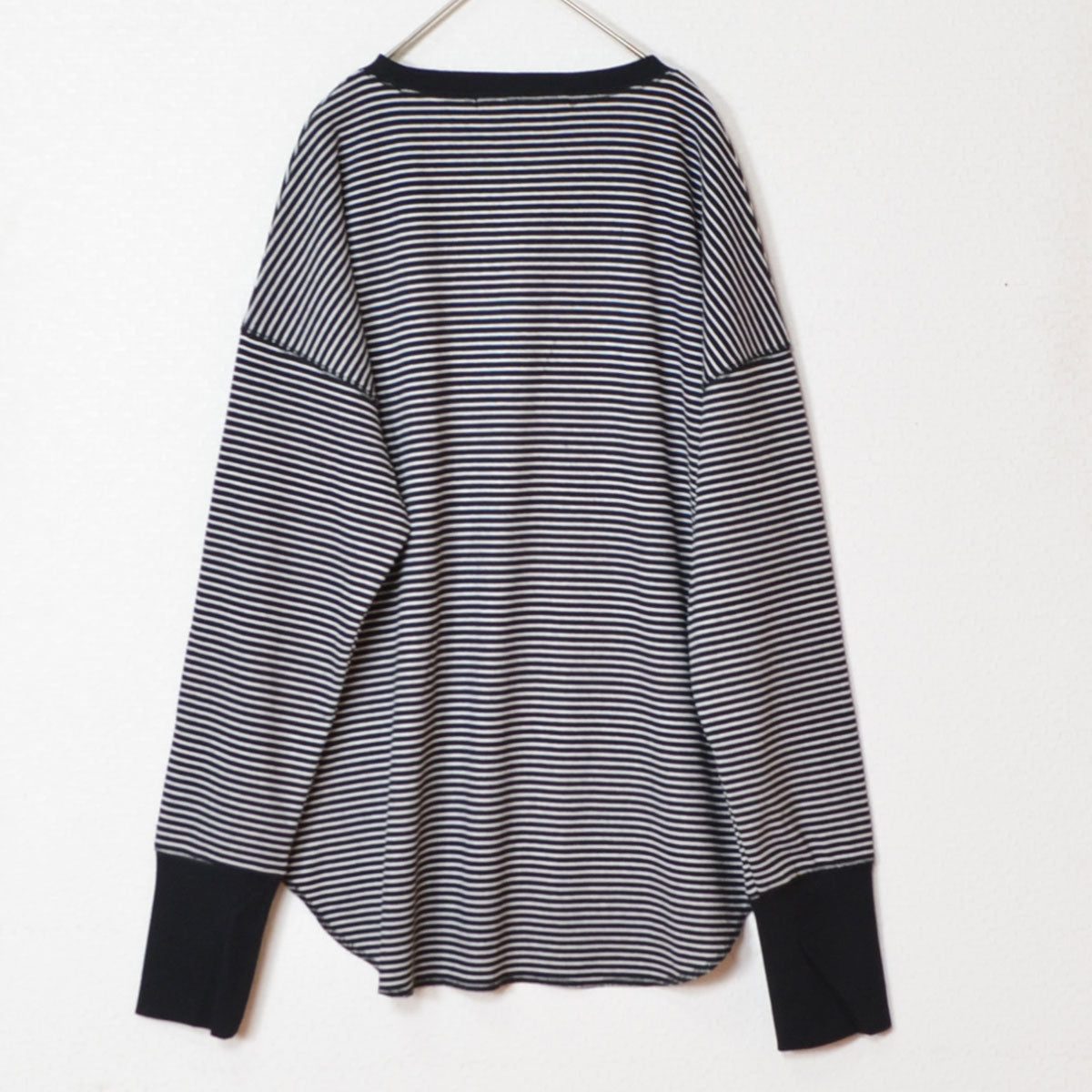 【フリー】リブ裾ラウンドプルオーバー 伸縮 ストレッチ ボーダー 長袖 重ね着 Sans Souci 34+