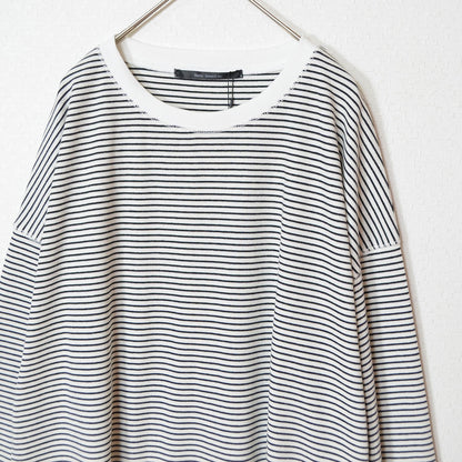 【フリー】リブ裾ラウンドプルオーバー 伸縮 ストレッチ ボーダー 長袖 重ね着 Sans Souci 34+