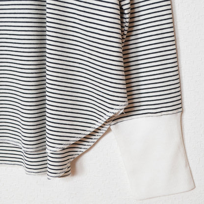 【フリー】リブ裾ラウンドプルオーバー 伸縮 ストレッチ ボーダー 長袖 重ね着 Sans Souci 34+