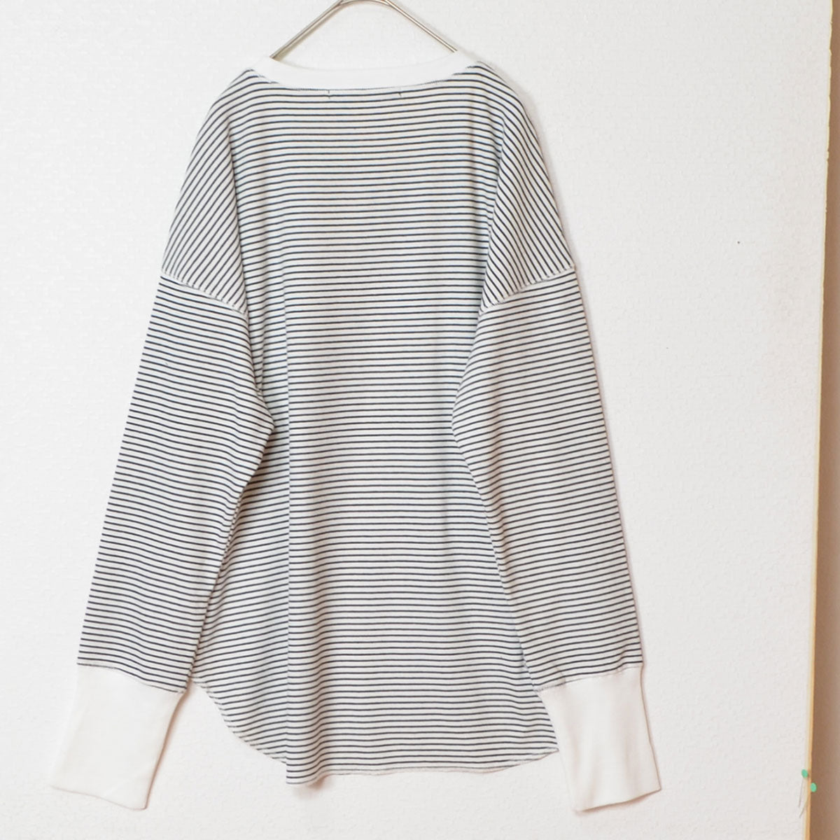 【フリー】リブ裾ラウンドプルオーバー 伸縮 ストレッチ ボーダー 長袖 重ね着 Sans Souci 34+