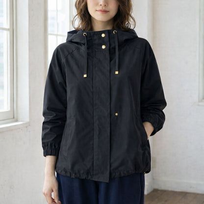 【フリー】撥水加工マウンテンパーカー 金具ゴールド フード付き 春アウター 羽織り Sans Souci 34+