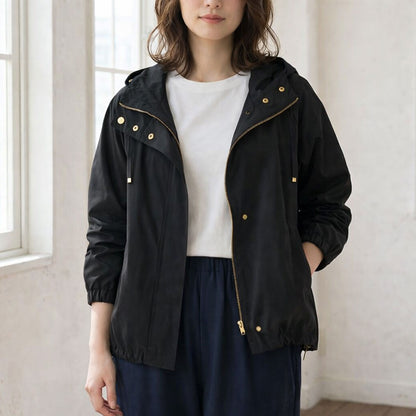 【フリー】撥水加工マウンテンパーカー 金具ゴールド フード付き 春アウター 羽織り Sans Souci 34+