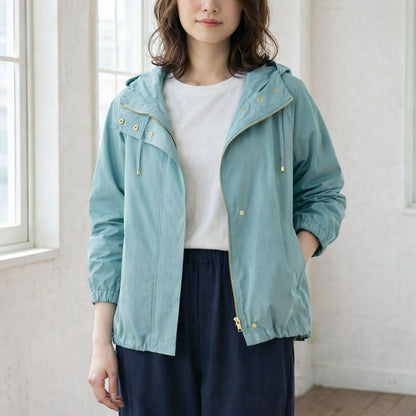 【フリー】撥水加工マウンテンパーカー 金具ゴールド フード付き 春アウター 羽織り Sans Souci 34+