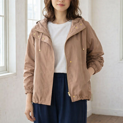 【フリー】撥水加工マウンテンパーカー 金具ゴールド フード付き 春アウター 羽織り Sans Souci 34+