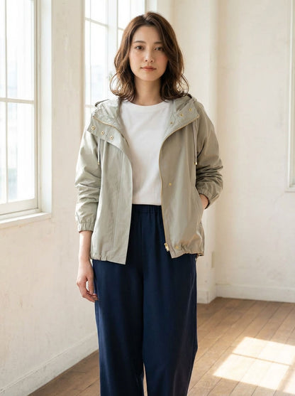 【フリー】撥水加工マウンテンパーカー 金具ゴールド フード付き 春アウター 羽織り Sans Souci 34+