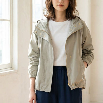 【フリー】撥水加工マウンテンパーカー 金具ゴールド フード付き 春アウター 羽織り Sans Souci 34+