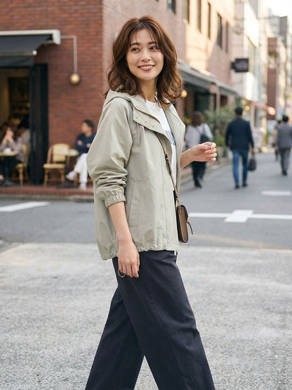 【フリー】撥水加工マウンテンパーカー 金具ゴールド フード付き 春アウター 羽織り Sans Souci 34+