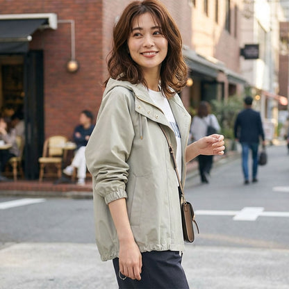 【フリー】撥水加工マウンテンパーカー 金具ゴールド フード付き 春アウター 羽織り Sans Souci 34+