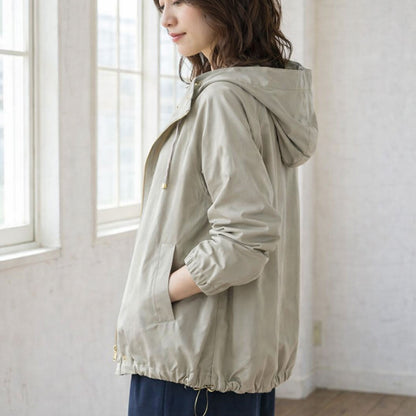 【フリー】撥水加工マウンテンパーカー 金具ゴールド フード付き 春アウター 羽織り Sans Souci 34+