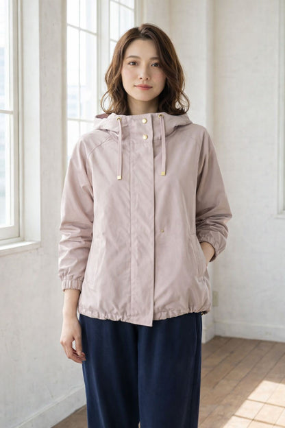 【フリー】撥水加工マウンテンパーカー 金具ゴールド フード付き 春アウター 羽織り Sans Souci 34+