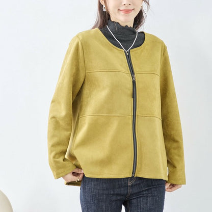【L〜LL】フェイクスエードノーカラージャケット｜軽やか上品・ジップ仕様・TRUBE C02-206