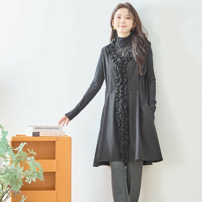 【M〜L】ラッフルフリルデザインロングベスト｜フリル使い・華やかレイヤード・amie studio N33-044