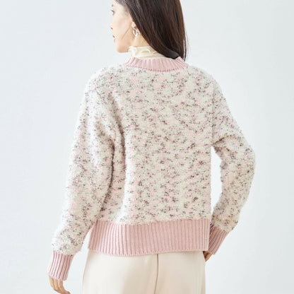 【M〜L】フェミニンツイード調ニットカーディガン｜立体編み×パールボタン・大人上品な華やぎニット amie studio｜N25-283B