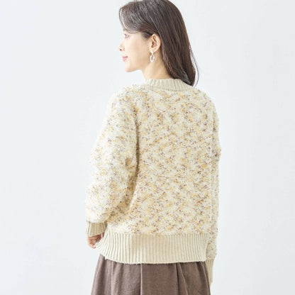 【M〜L】フェミニンツイード調ニットカーディガン｜立体編み×パールボタン・大人上品な華やぎニット amie studio｜N25-283B