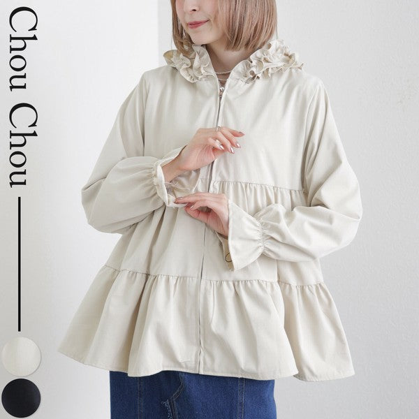 【M〜L】フリルフード付きティアードジャケット