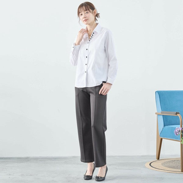 【M〜L】多ボタン綿混レギュラーシャツ｜長袖トップス・オフィスカジュアル・TRUBE C07-187A
