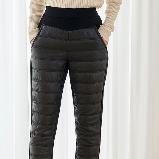 【M〜L】【LL】裏シャギー中綿キルトパンツ｜ダウン風 レディース ボトムス 防寒 あったか ストレッチ ブラック 13829