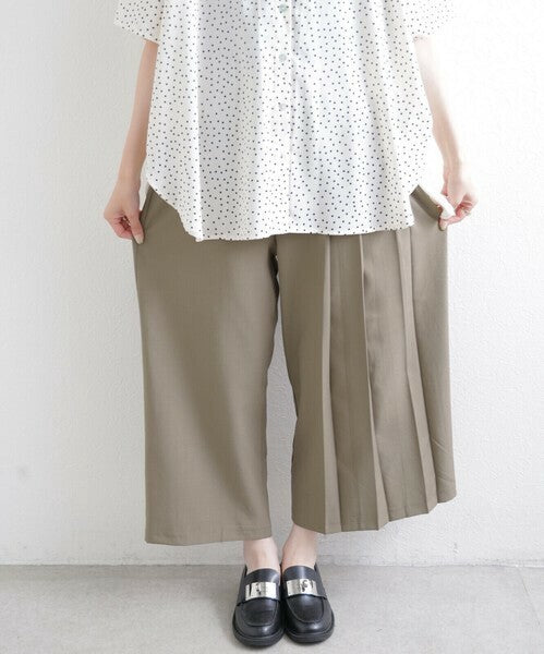 【M〜L】ワンサイドプリーツ ワイドパンツ｜アシンメトリーデザイン・ウエストゴム・ポリエステルストレッチ・comme soi 13833707