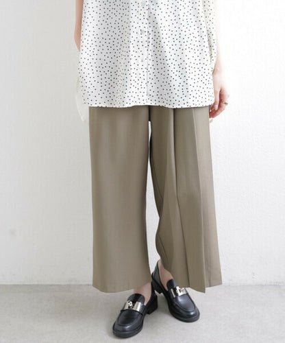 【M〜L】ワンサイドプリーツ ワイドパンツ｜アシンメトリーデザイン・ウエストゴム・ポリエステルストレッチ・comme soi 13833707