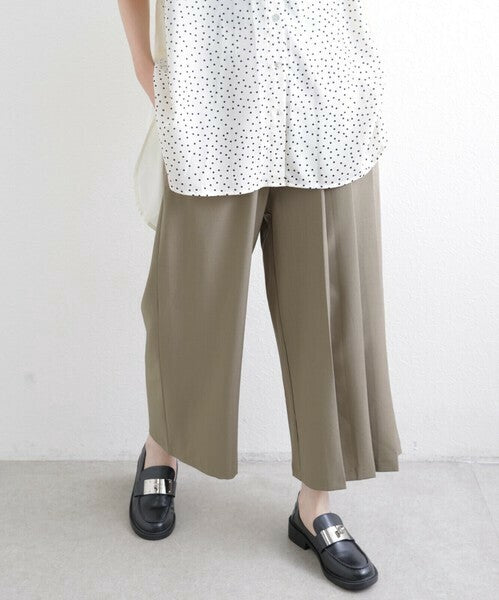 【M〜L】ワンサイドプリーツ ワイドパンツ｜アシンメトリーデザイン・ウエストゴム・ポリエステルストレッチ・comme soi 13833707