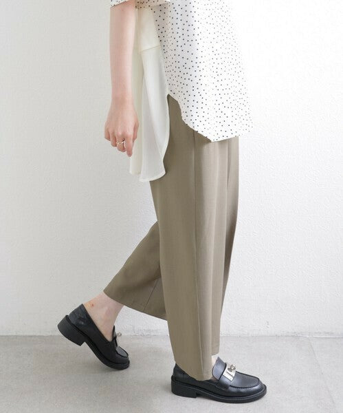 【M〜L】ワンサイドプリーツ ワイドパンツ｜アシンメトリーデザイン・ウエストゴム・ポリエステルストレッチ・comme soi 13833707