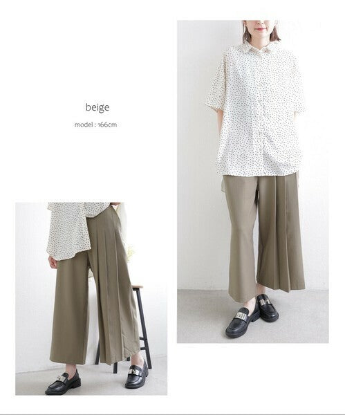 【M〜L】ワンサイドプリーツ ワイドパンツ｜アシンメトリーデザイン・ウエストゴム・ポリエステルストレッチ・comme soi 13833707