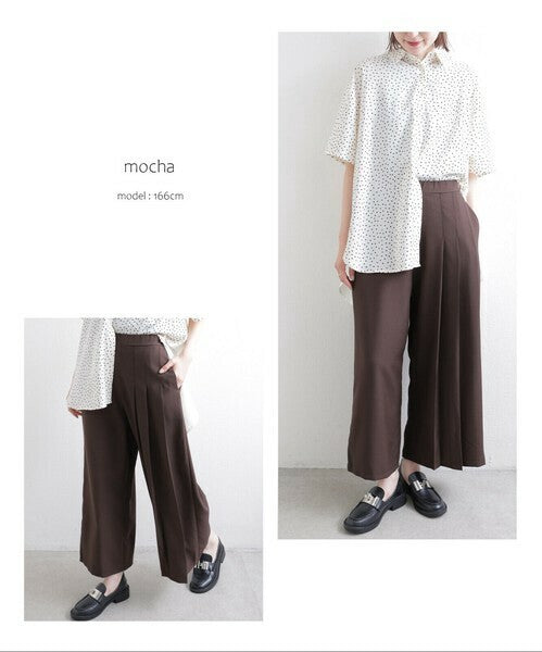 【M〜L】ワンサイドプリーツ ワイドパンツ｜アシンメトリーデザイン・ウエストゴム・ポリエステルストレッチ・comme soi 13833707