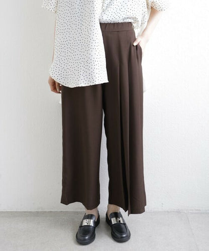 【M〜L】ワンサイドプリーツ ワイドパンツ｜アシンメトリーデザイン・ウエストゴム・ポリエステルストレッチ・comme soi 13833707
